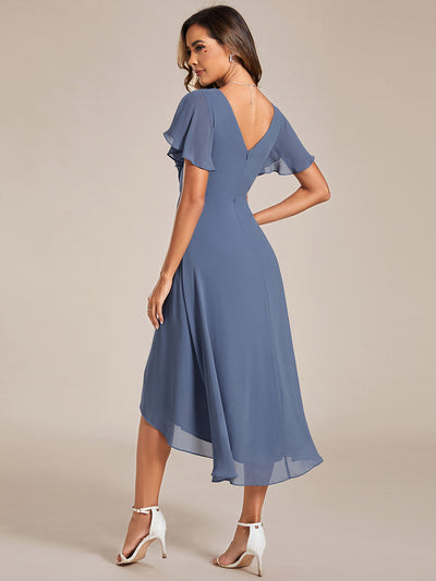 Funkelndes Abendkleid in A-Linie mit Empire-Taille und langen ?rmeln #farbe_Taubenblau