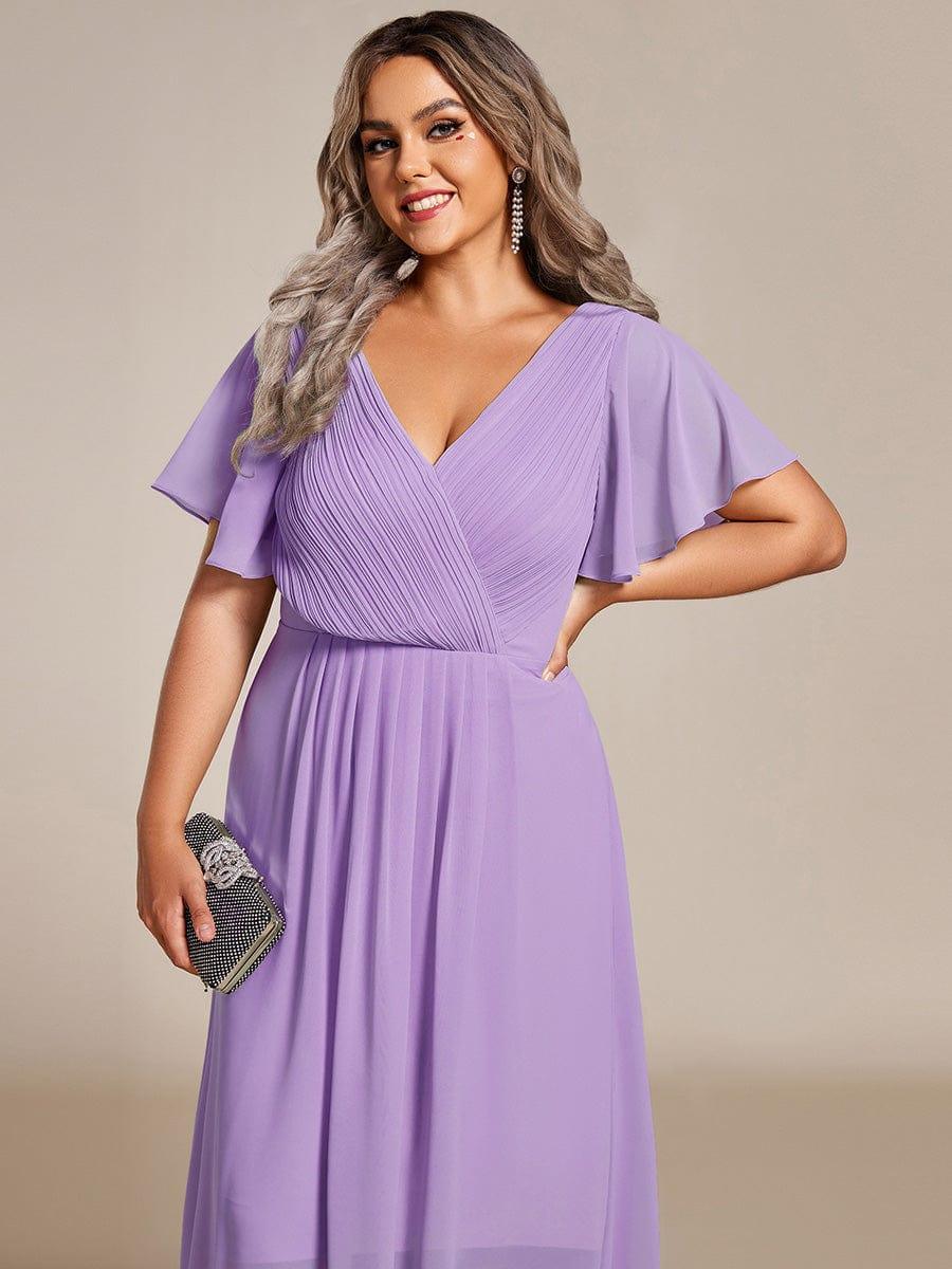 Funkelndes Abendkleid in A-Linie mit Empire-Taille und langen ?rmeln #farbe_Violett