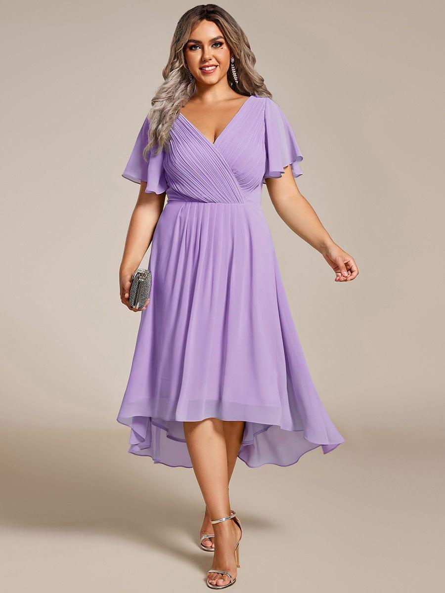 Funkelndes Abendkleid in A-Linie mit Empire-Taille und langen ?rmeln #farbe_Violett