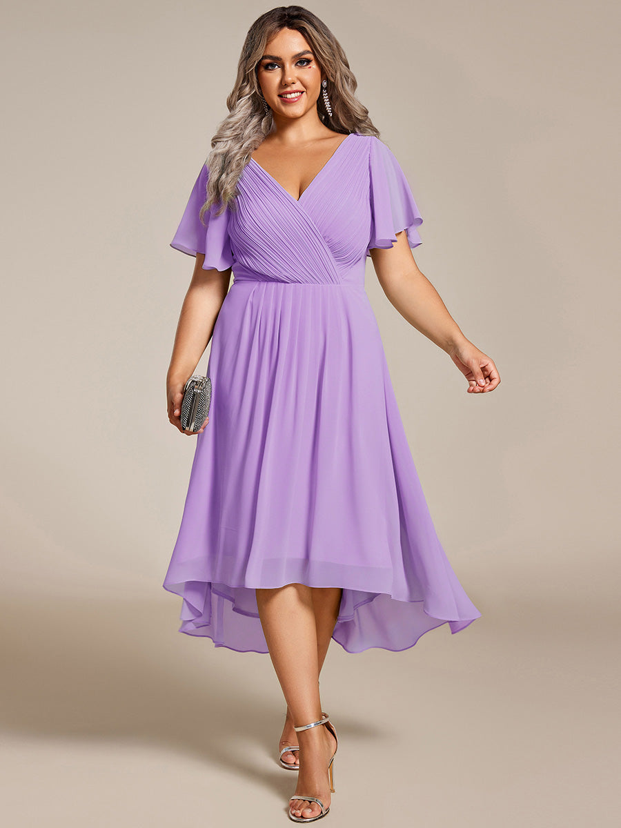 Funkelndes Abendkleid in A-Linie mit Empire-Taille und langen ?rmeln #farbe_Lavendel
