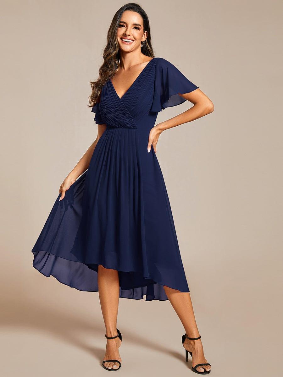 Funkelndes Abendkleid in A-Linie mit Empire-Taille und langen ?rmeln #farbe_Navy Blau