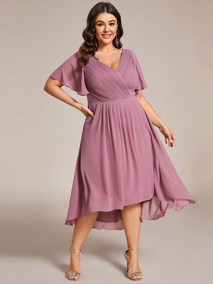 Funkelndes Abendkleid in A-Linie mit Empire-Taille und langen ?rmeln #farbe_Orchid
