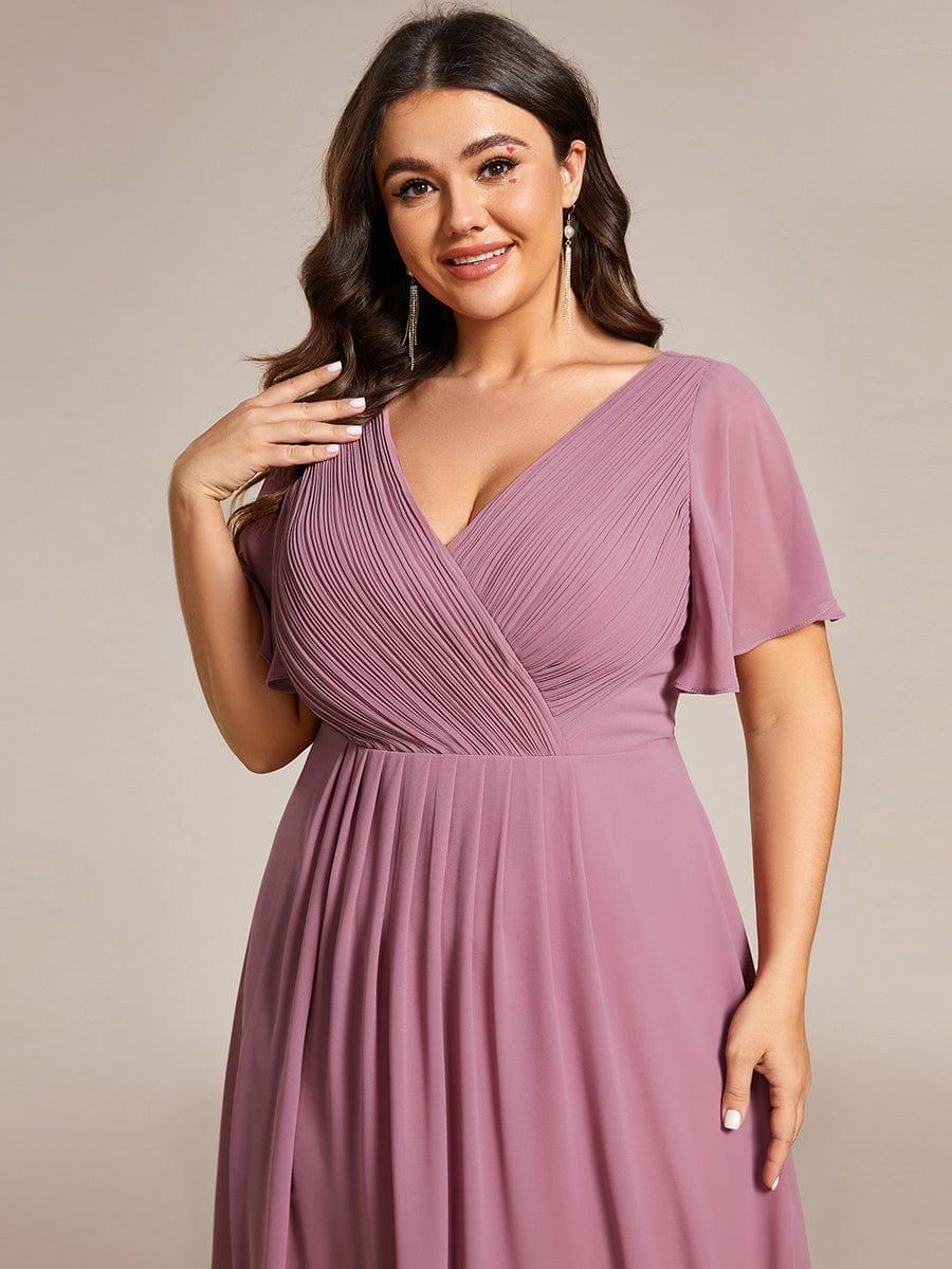 Funkelndes Abendkleid in A-Linie mit Empire-Taille und langen ?rmeln #farbe_Orchid