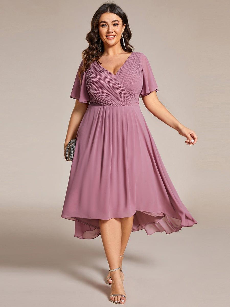 Funkelndes Abendkleid in A-Linie mit Empire-Taille und langen ?rmeln #farbe_Orchid