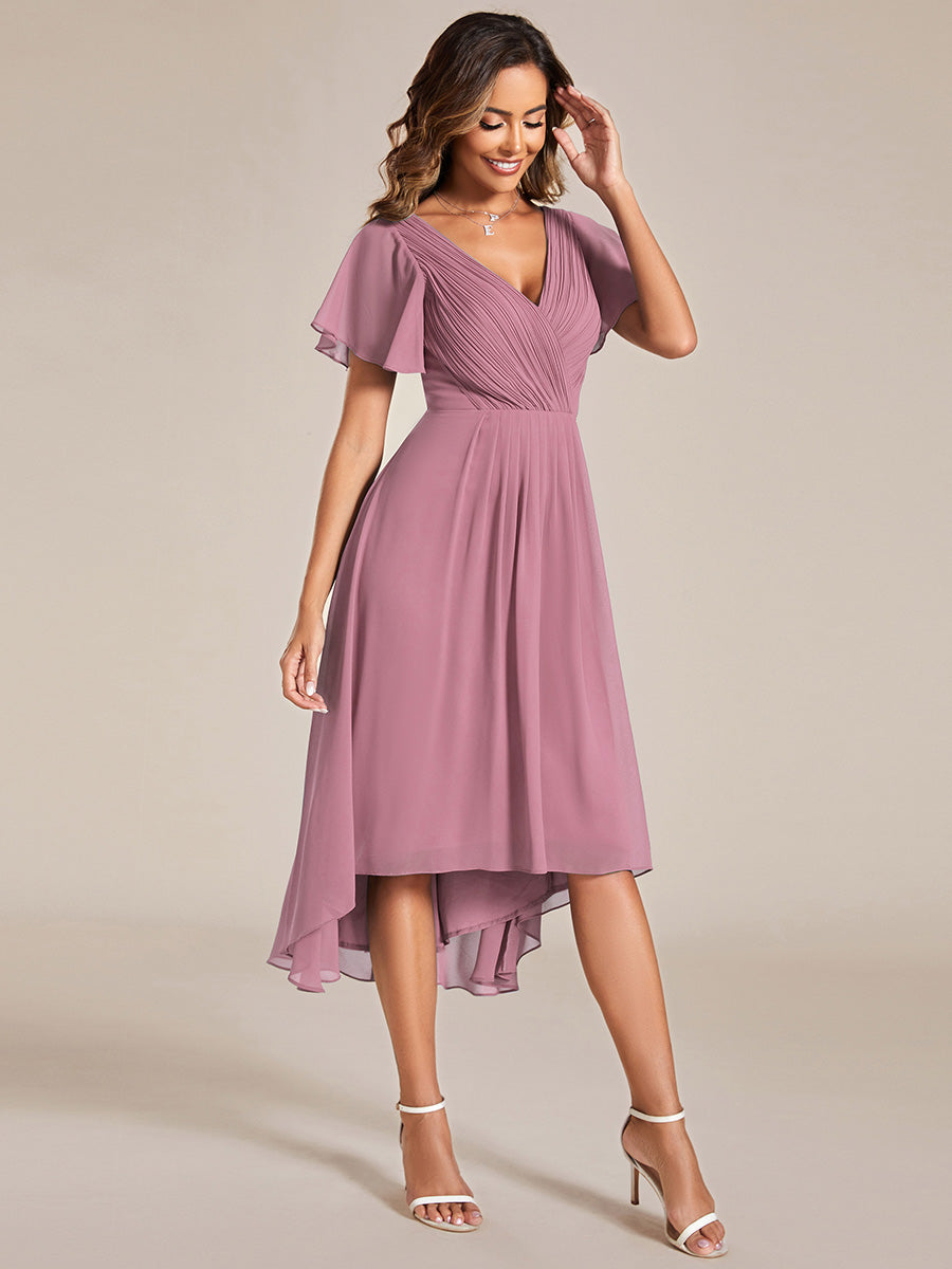 Funkelndes Abendkleid in A-Linie mit Empire-Taille und langen ?rmeln #farbe_Orchideenviolett