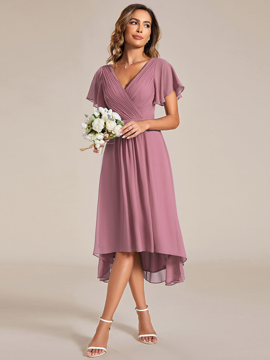 Funkelndes Abendkleid in A-Linie mit Empire-Taille und langen ?rmeln #farbe_Orchideenviolett