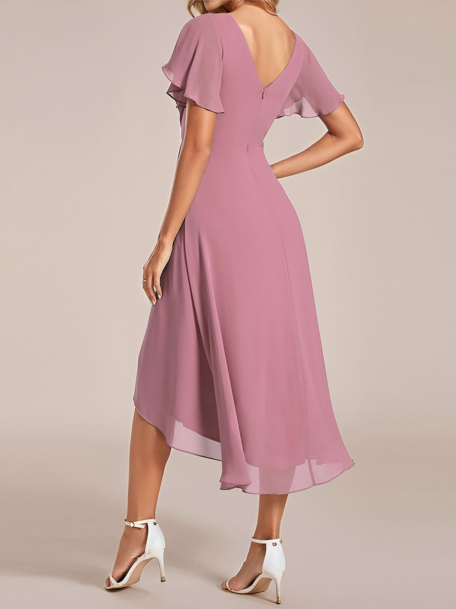 Funkelndes Abendkleid in A-Linie mit Empire-Taille und langen ?rmeln #farbe_Orchideenviolett