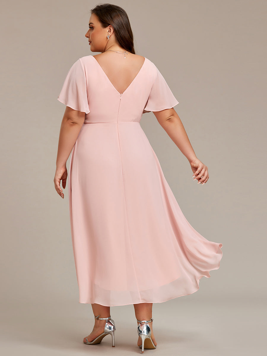 Funkelndes Abendkleid in A-Linie mit Empire-Taille und langen ?rmeln #farbe_Pink