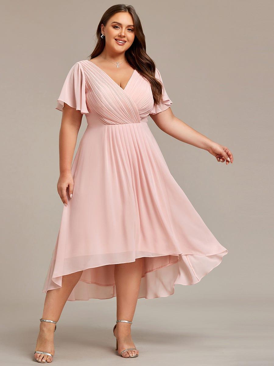 Funkelndes Abendkleid in A-Linie mit Empire-Taille und langen ?rmeln #farbe_Rosa