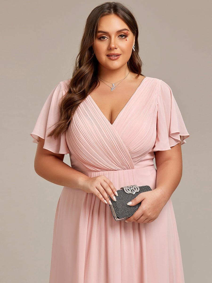 Funkelndes Abendkleid in A-Linie mit Empire-Taille und langen ?rmeln #farbe_Rosa
