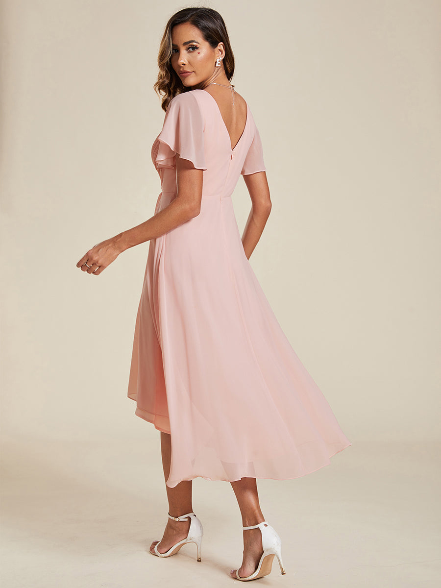 Funkelndes Abendkleid in A-Linie mit Empire-Taille und langen ?rmeln #farbe_Pink