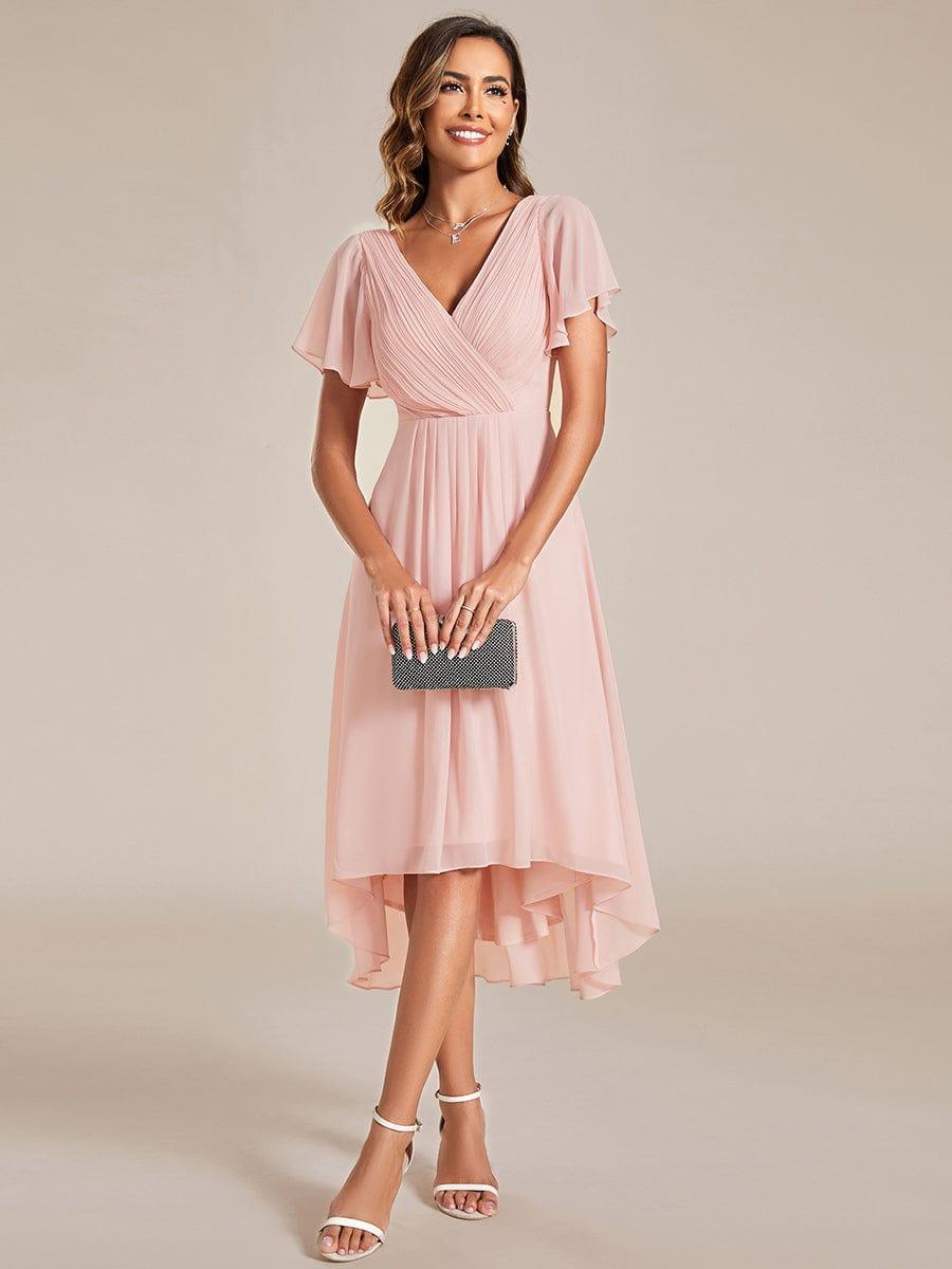 Funkelndes Abendkleid in A-Linie mit Empire-Taille und langen ?rmeln #farbe_Rosa