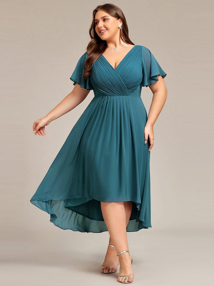 Funkelndes Abendkleid in A-Linie mit Empire-Taille und langen ?rmeln #farbe_Teal