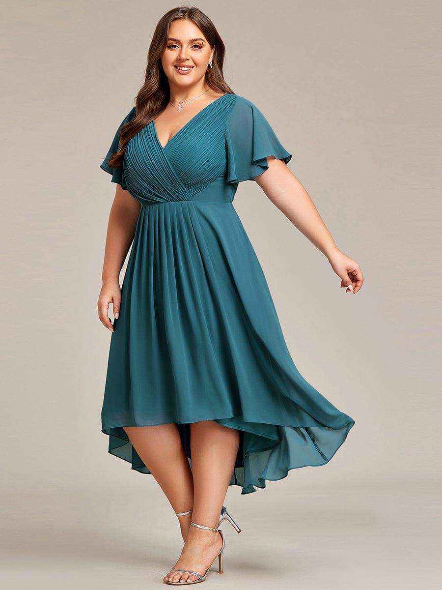 Funkelndes Abendkleid in A-Linie mit Empire-Taille und langen ?rmeln #farbe_Teal