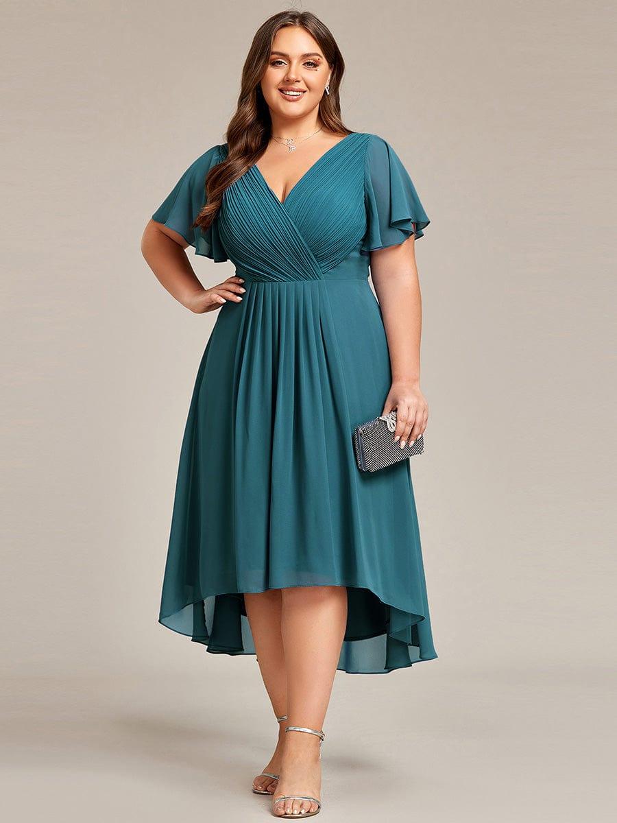 Funkelndes Abendkleid in A-Linie mit Empire-Taille und langen ?rmeln #farbe_Teal