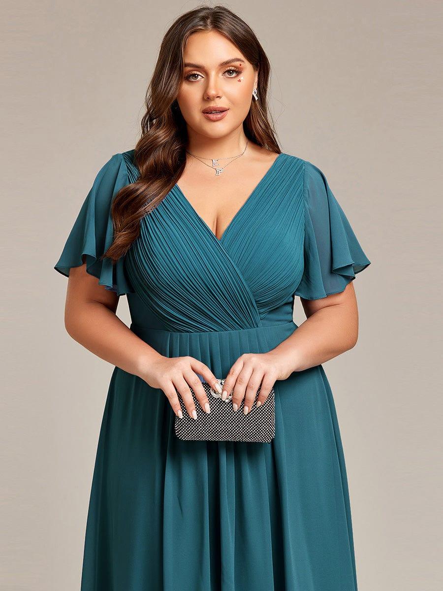 Funkelndes Abendkleid in A-Linie mit Empire-Taille und langen ?rmeln #farbe_Teal