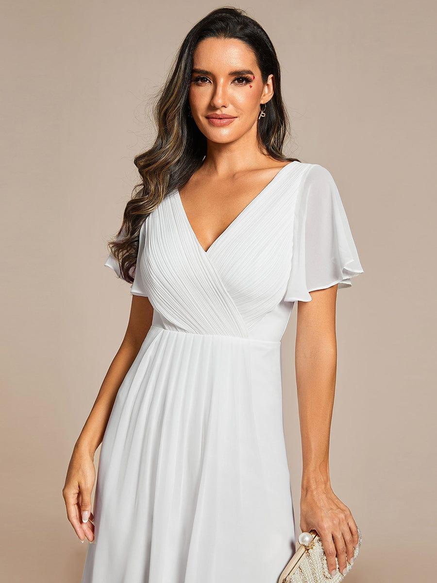 Funkelndes Abendkleid in A-Linie mit Empire-Taille und langen ?rmeln #farbe_Weiss