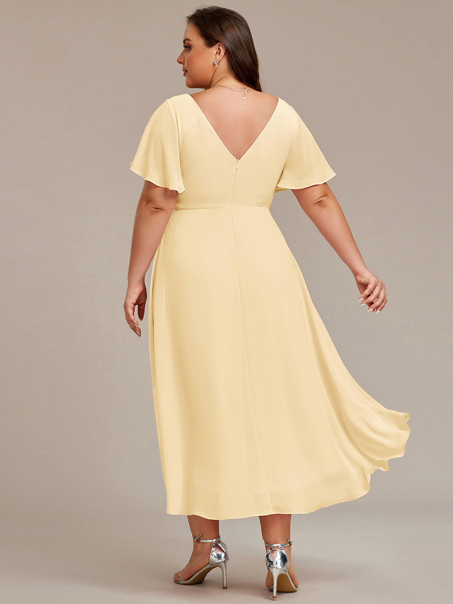 Funkelndes Abendkleid in A-Linie mit Empire-Taille und langen ?rmeln #farbe_Gelb