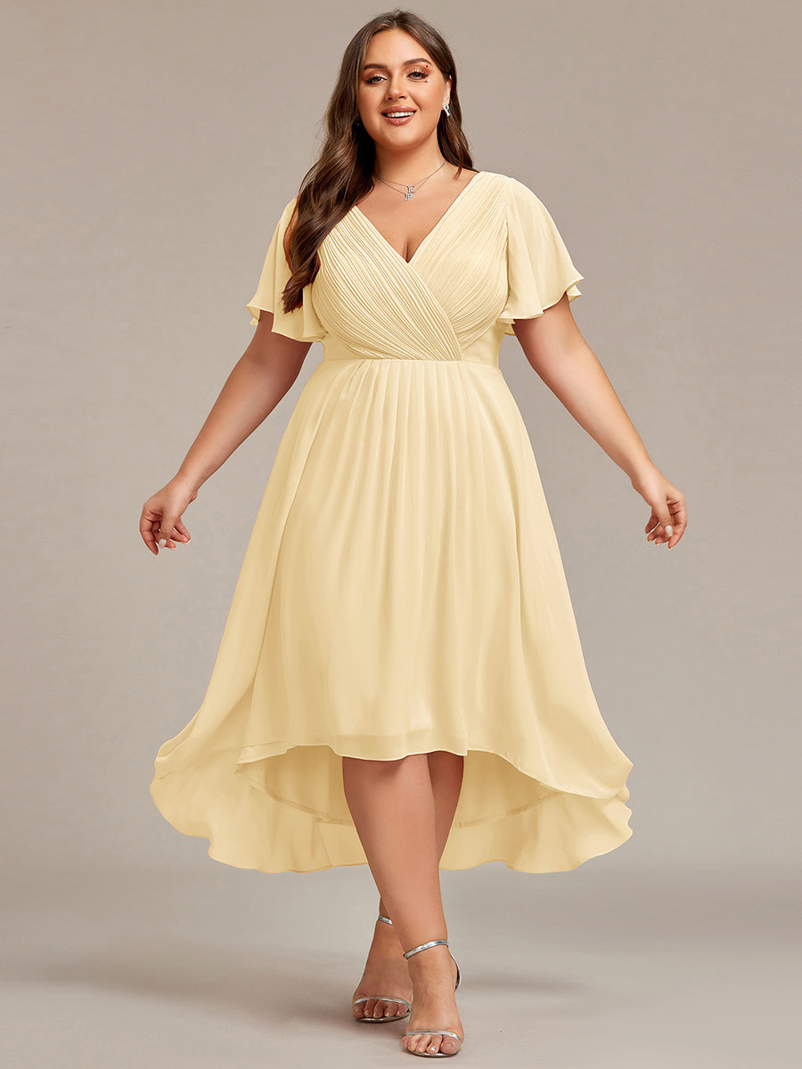 Funkelndes Abendkleid in A-Linie mit Empire-Taille und langen ?rmeln #farbe_Gelb