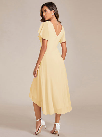 Funkelndes Abendkleid in A-Linie mit Empire-Taille und langen ?rmeln #farbe_Gelb