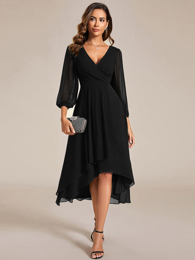 Robe d'invit¨¦ de mariage trap¨¨ze en mousseline fluide ¨¤ encolure ronde et longueur au genou #Farbe_Schwarz