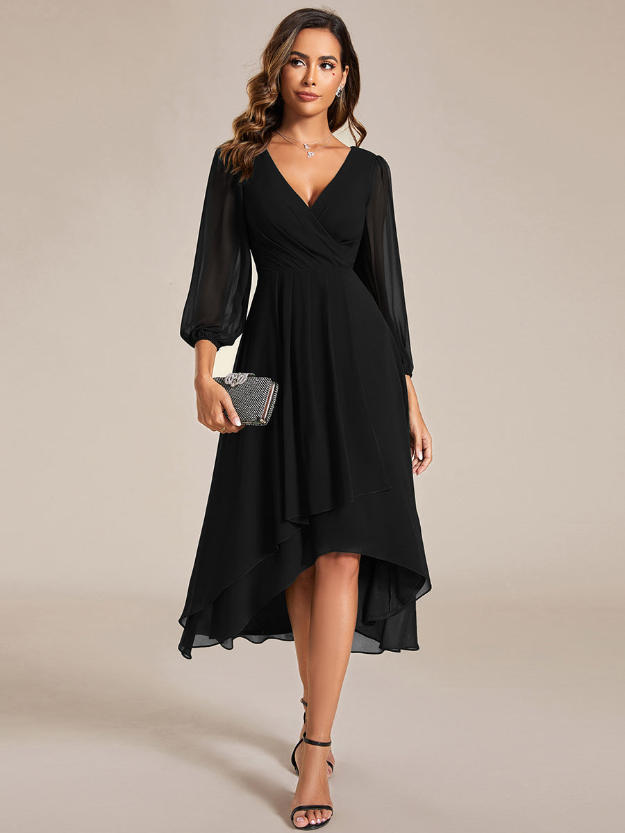 Robe d'invit¨¦ de mariage trap¨¨ze en mousseline fluide ¨¤ encolure ronde et longueur au genou #Farbe_Schwarz