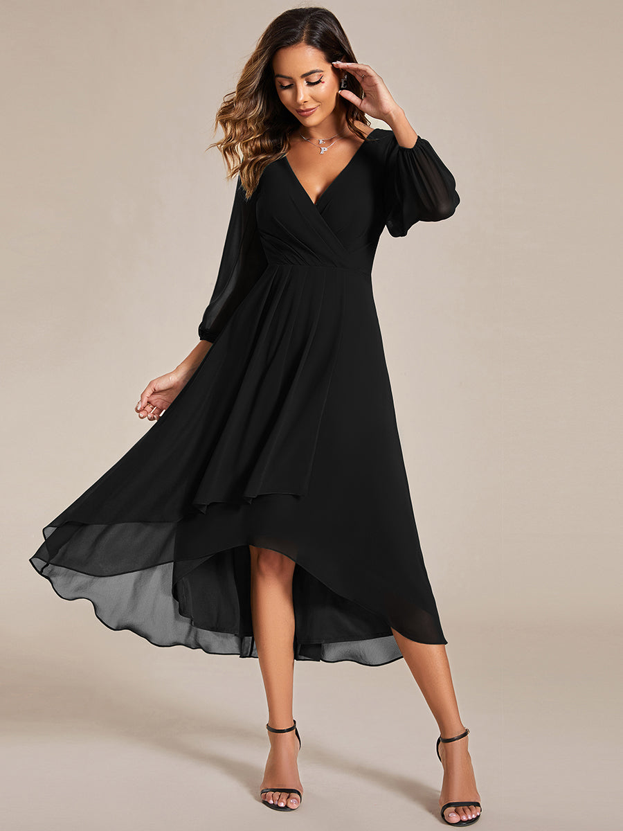 Robe d'invit¨¦ de mariage trap¨¨ze en mousseline fluide ¨¤ encolure ronde et longueur au genou #Farbe_Schwarz