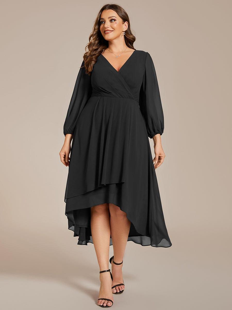 Robe d'invit¨¦ de mariage trap¨¨ze en mousseline fluide ¨¤ encolure ronde et longueur au genou #farbe_Schwarz