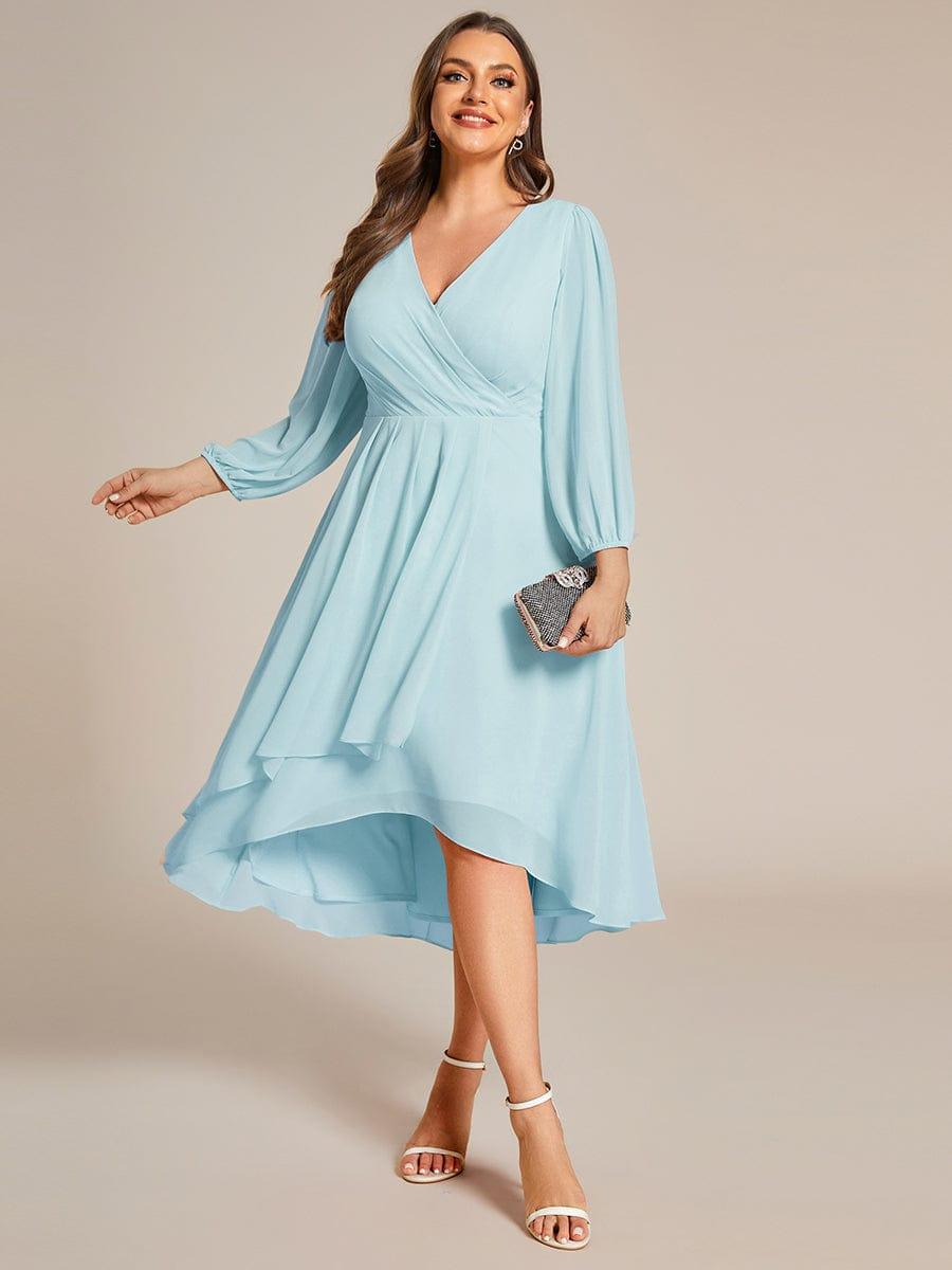 Glitzerndes A-Linien-Abendkleid mit Empire-Taille und langen Laternen?rmeln #farbe_Blau