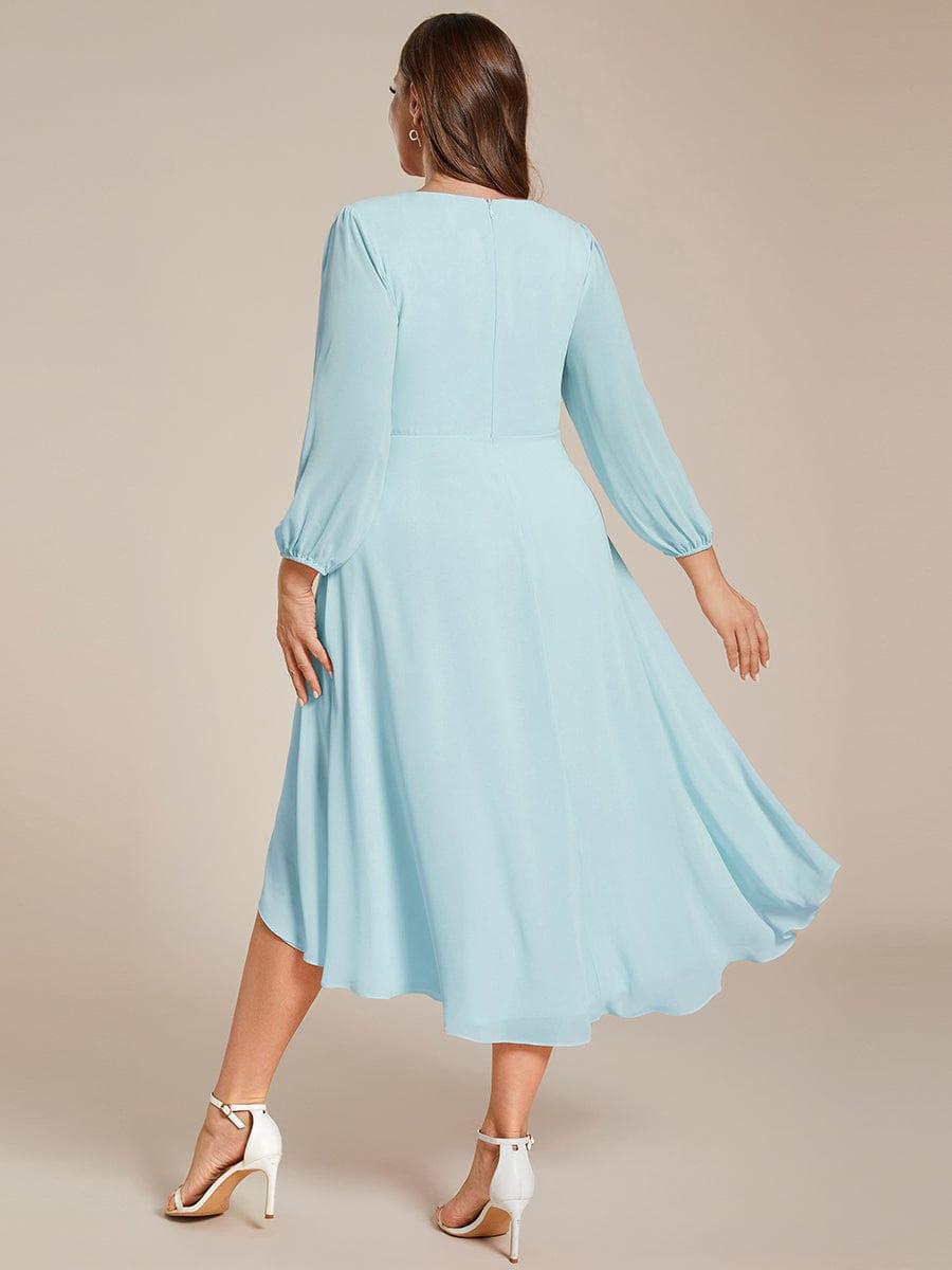 Glitzerndes A-Linien-Abendkleid mit Empire-Taille und langen Laternen?rmeln #farbe_Blau