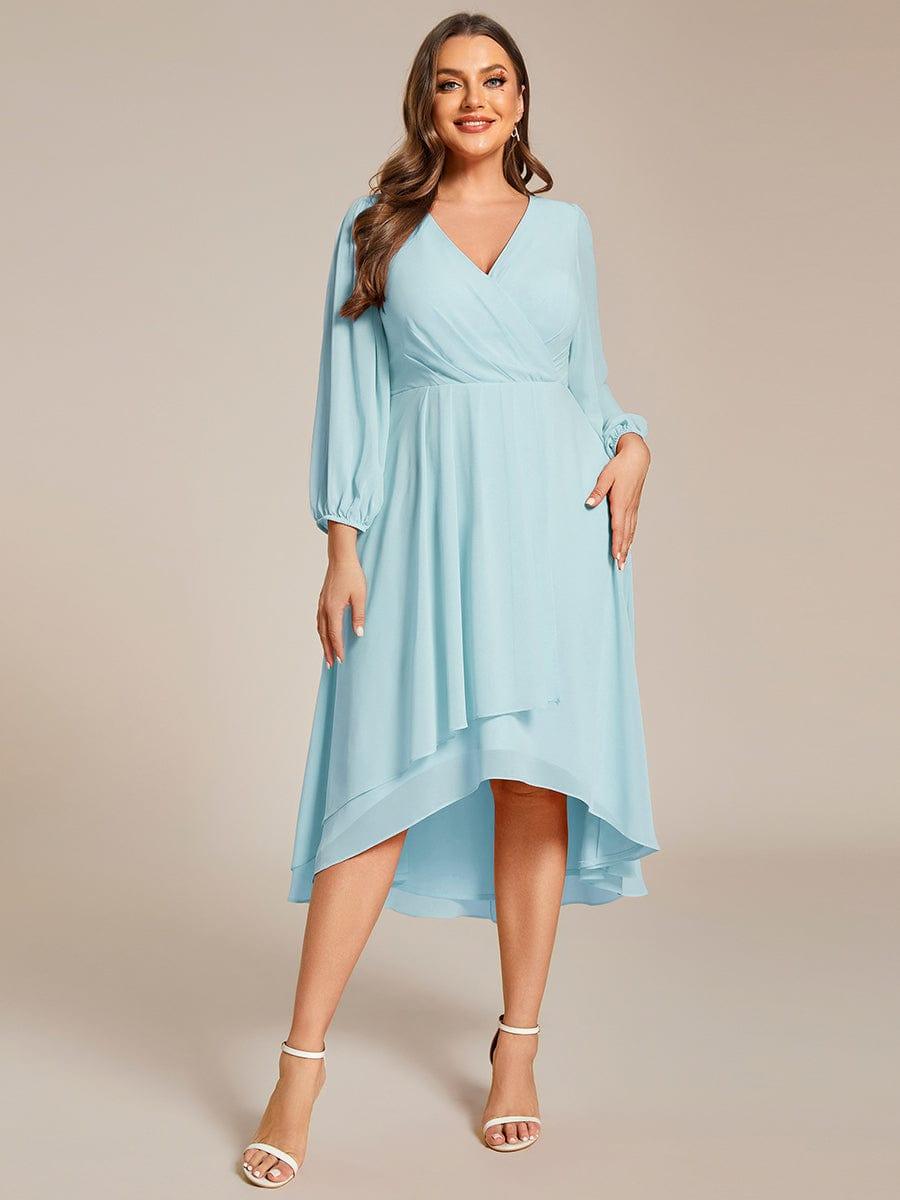 Glitzerndes A-Linien-Abendkleid mit Empire-Taille und langen Laternen?rmeln #farbe_Blau