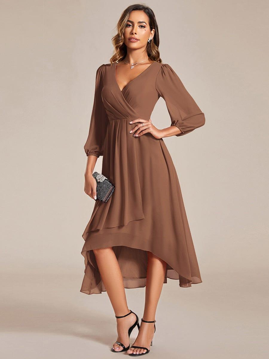 Glitzerndes A-Linien-Abendkleid mit Empire-Taille und langen Laternen?rmeln #farbe_Braun