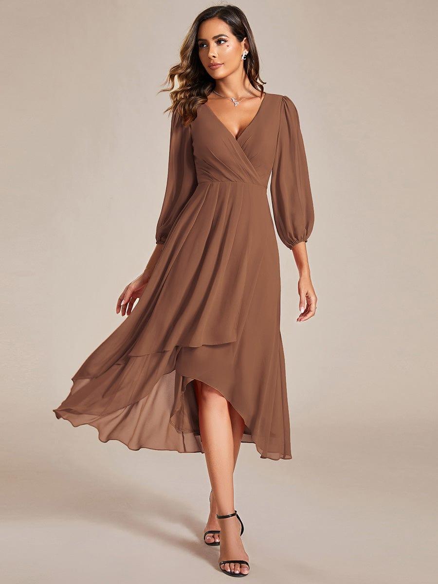Glitzerndes A-Linien-Abendkleid mit Empire-Taille und langen Laternen?rmeln #farbe_Braun