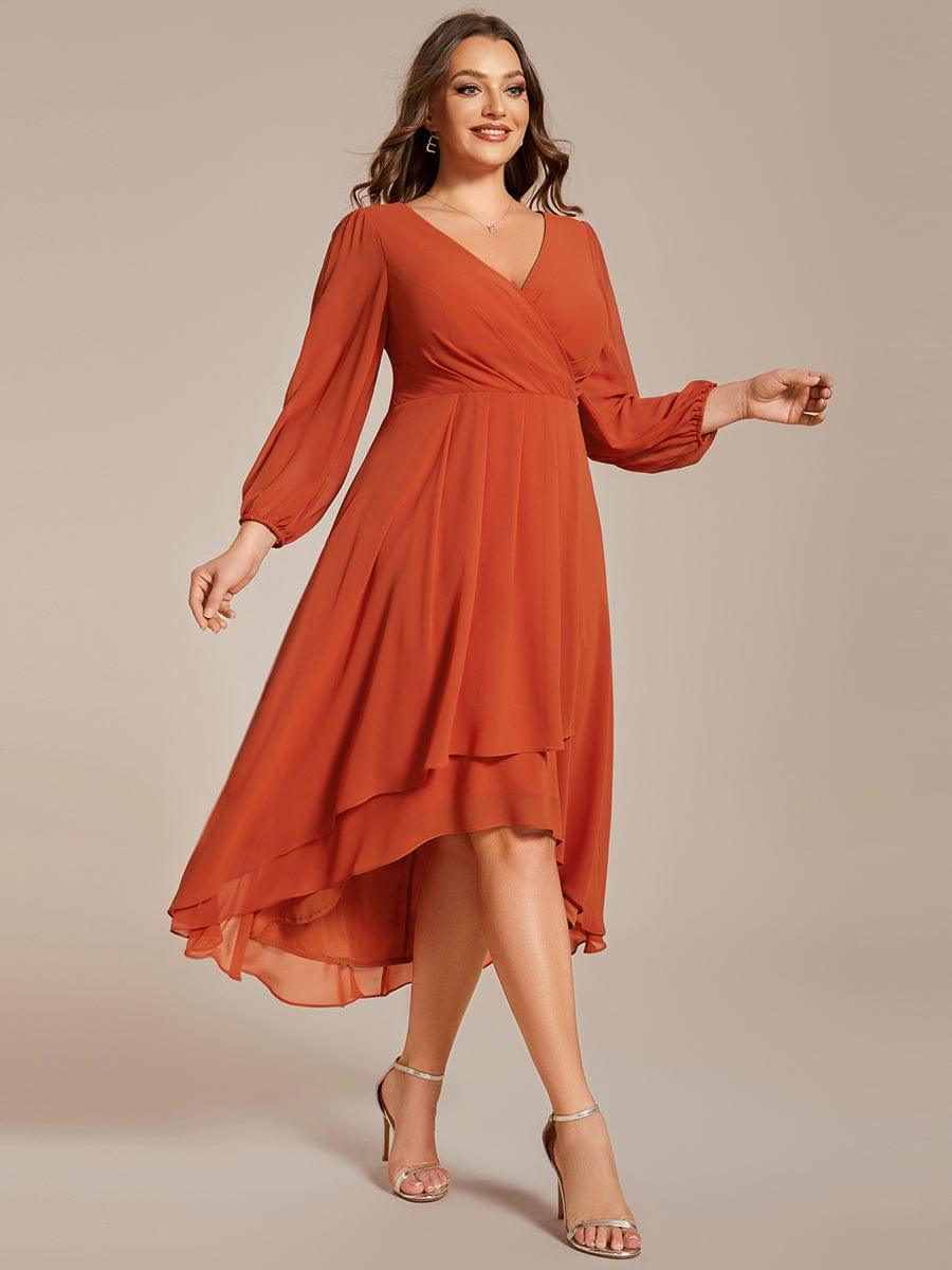 Robe d'invit¨¦ de mariage trap¨¨ze en mousseline fluide ¨¤ encolure ronde et longueur au genou #farbe_Gebrannte Orange