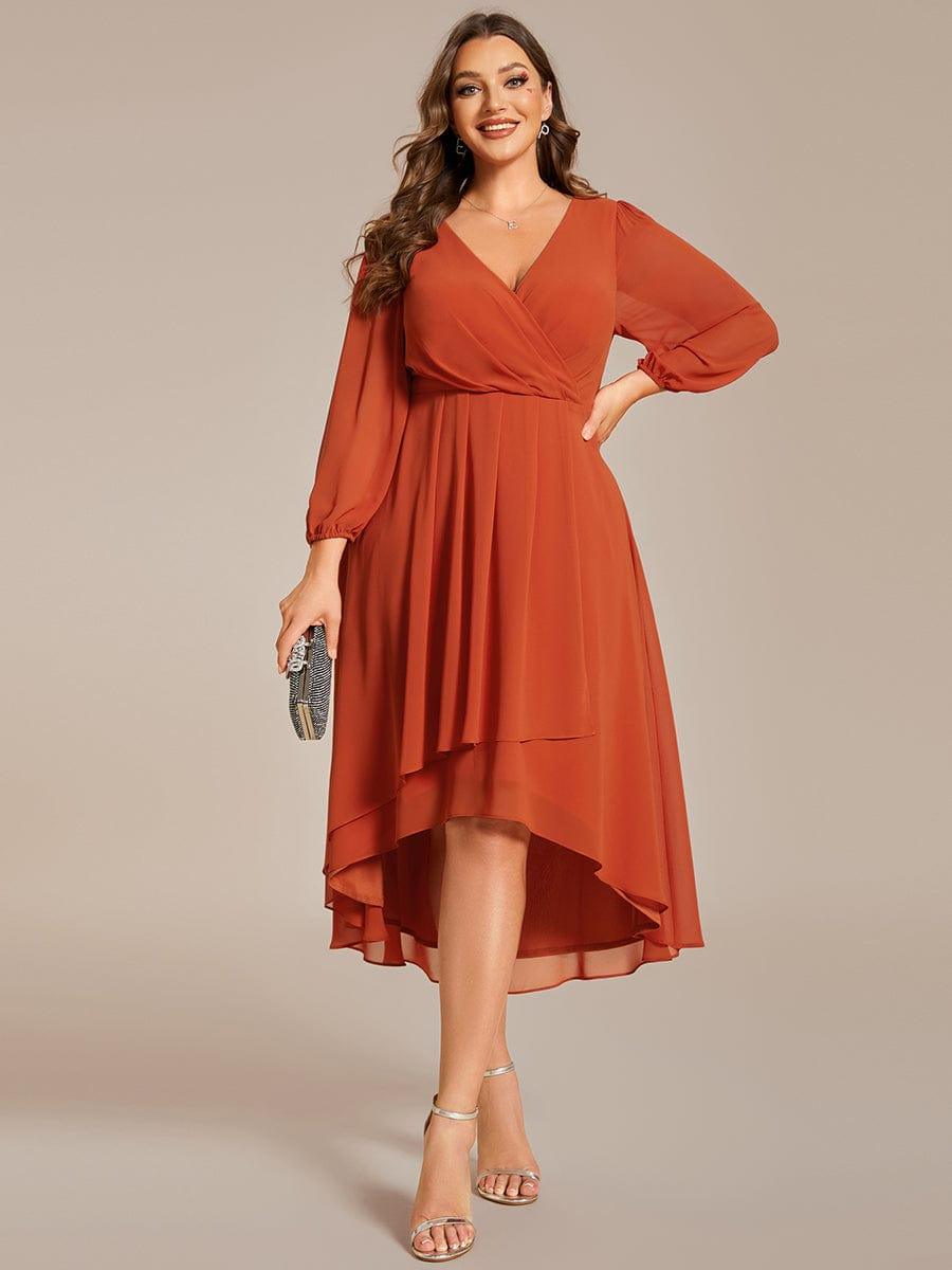 Robe d'invit¨¦ de mariage trap¨¨ze en mousseline fluide ¨¤ encolure ronde et longueur au genou #farbe_Gebrannte Orange
