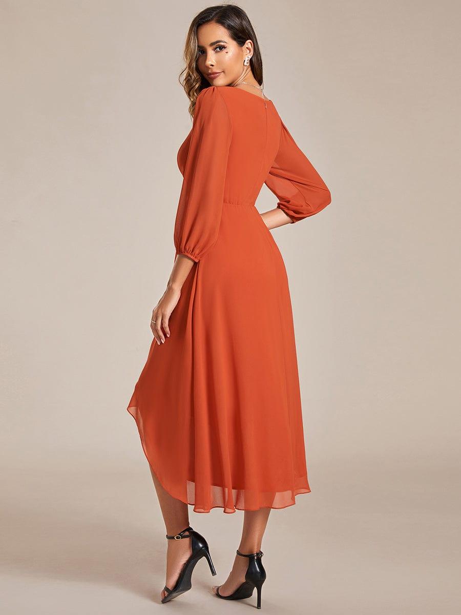 Robe d'invit¨¦ de mariage trap¨¨ze en mousseline fluide ¨¤ encolure ronde et longueur au genou #farbe_Gebrannte Orange