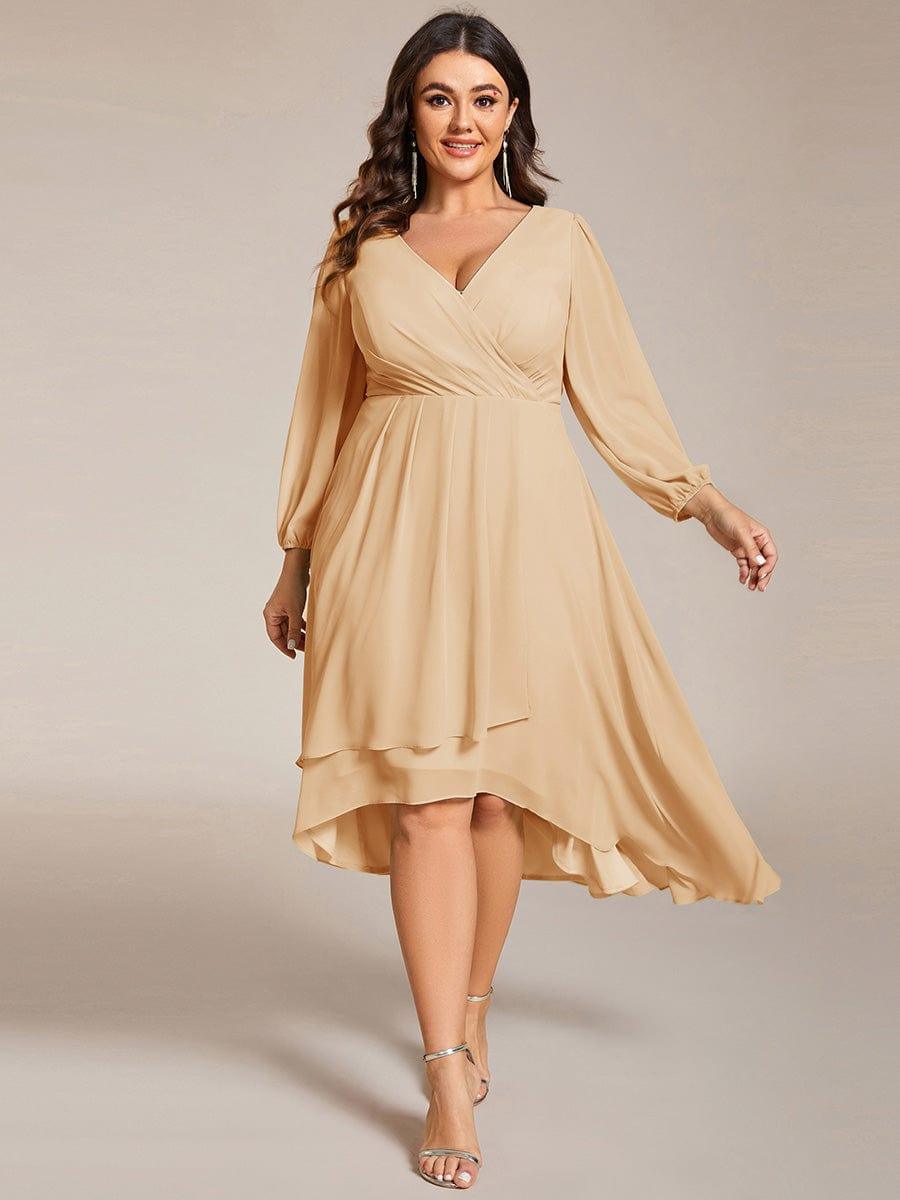 Glitzerndes A-Linien-Abendkleid mit Empire-Taille und langen Laternen?rmeln #farbe_Champagner