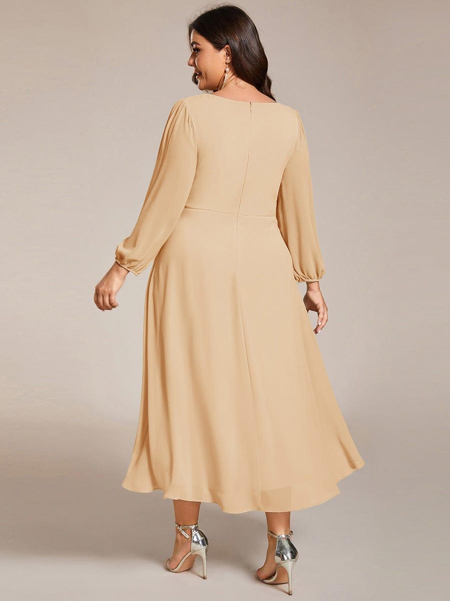 Glitzerndes A-Linien-Abendkleid mit Empire-Taille und langen Laternen?rmeln #farbe_Champagner