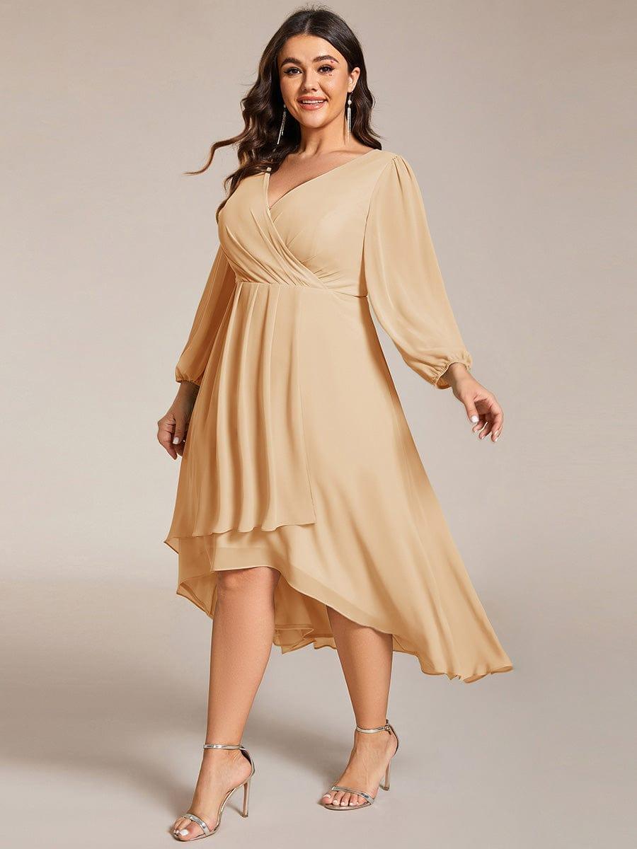 Glitzerndes A-Linien-Abendkleid mit Empire-Taille und langen Laternen?rmeln #farbe_Champagner