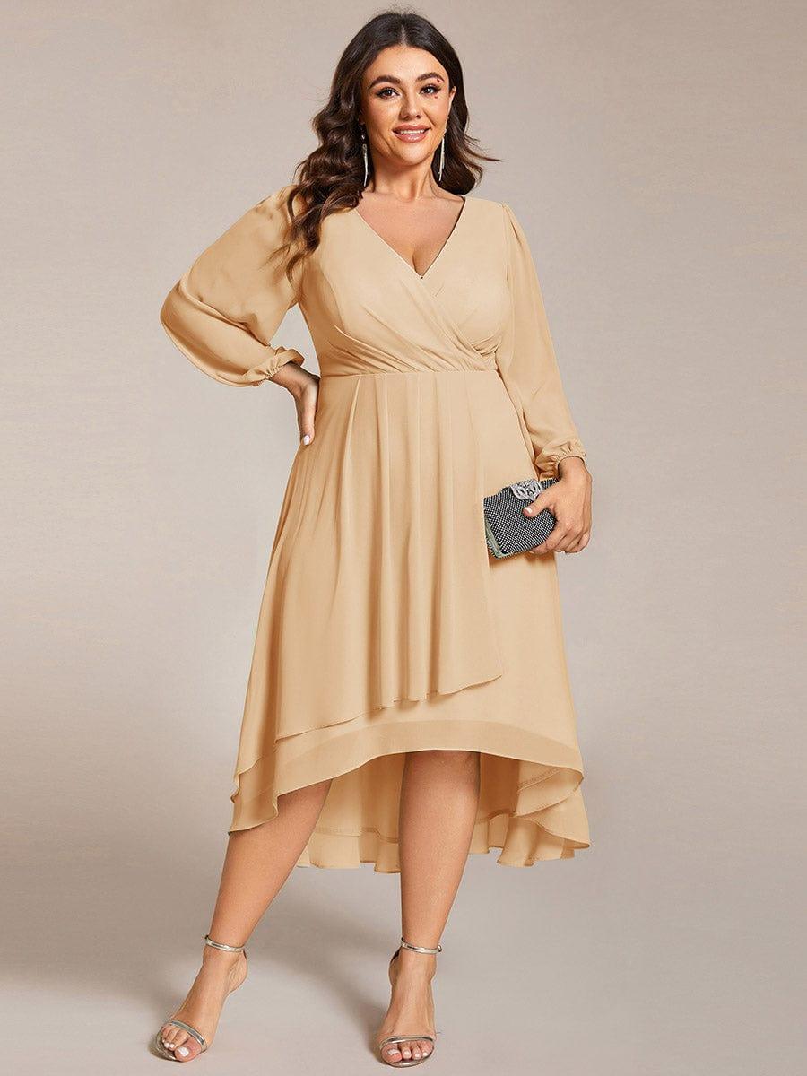 Glitzerndes A-Linien-Abendkleid mit Empire-Taille und langen Laternen?rmeln #farbe_Champagner