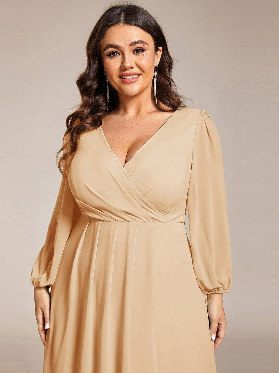 Glitzerndes A-Linien-Abendkleid mit Empire-Taille und langen Laternen?rmeln #farbe_Champagner