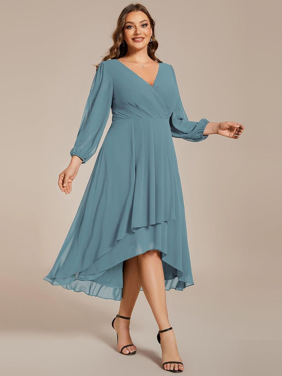 Glitzerndes A-Linien-Abendkleid mit Empire-Taille und langen Laternen?rmeln #farbe_Dusty Blau