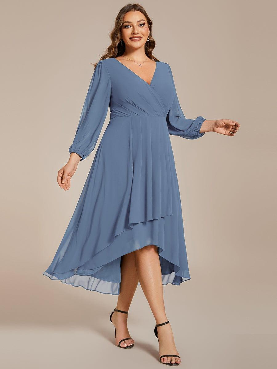 Robe d'invit¨¦ de mariage trap¨¨ze en mousseline fluide ¨¤ encolure ronde et longueur au genou #farbe_Dusty Navy