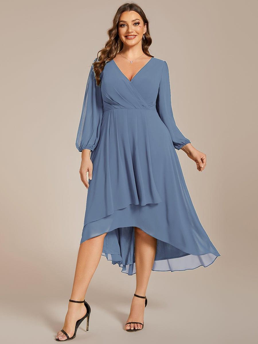 Robe d'invit¨¦ de mariage trap¨¨ze en mousseline fluide ¨¤ encolure ronde et longueur au genou #farbe_Dusty Navy