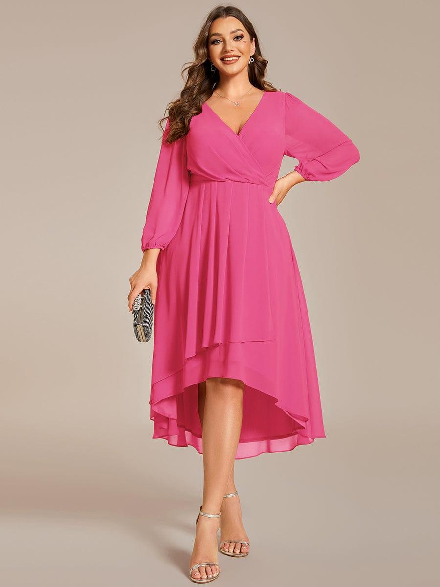 Robe d'invit¨¦ de mariage trap¨¨ze en mousseline fluide ¨¤ encolure ronde et longueur au genou #farbe_Heisses Rosa