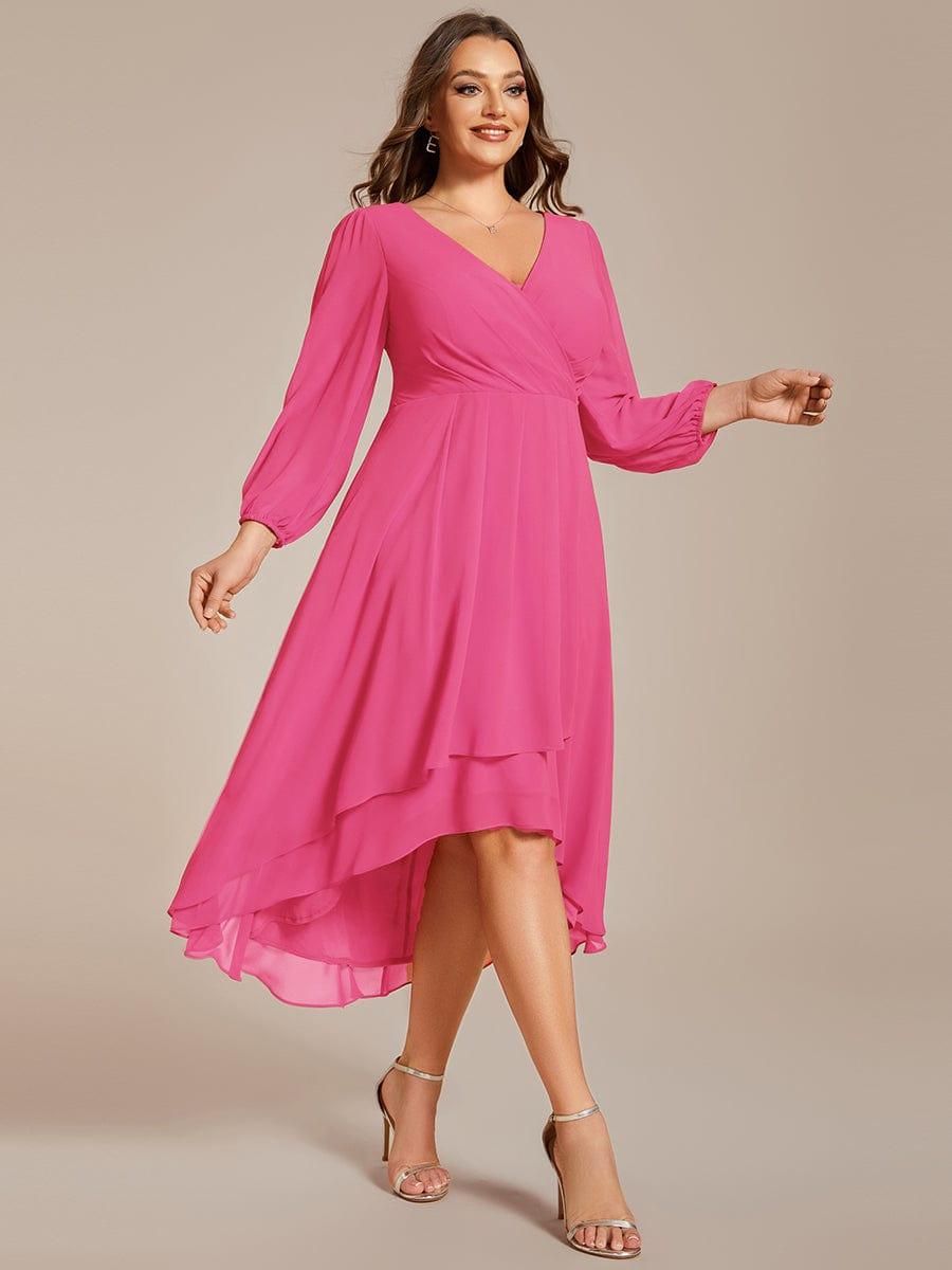 Robe d'invit¨¦ de mariage trap¨¨ze en mousseline fluide ¨¤ encolure ronde et longueur au genou #farbe_Heisses Rosa