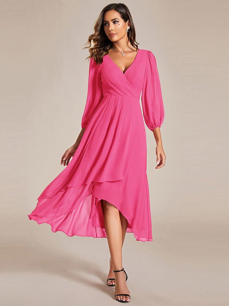 Glitzerndes A-Linien-Abendkleid mit Empire-Taille und langen Laternen?rmeln #farbe_Heisses Rosa