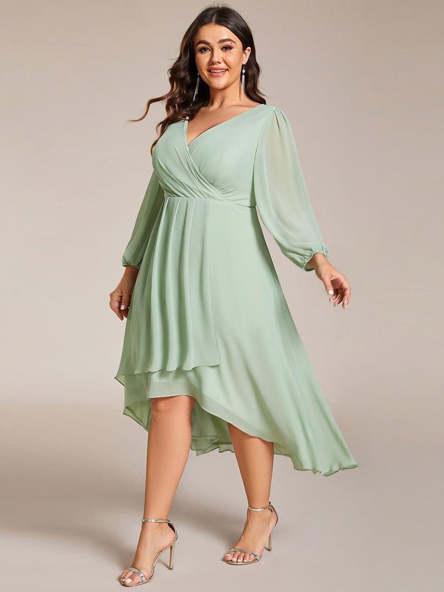 Robe d'invit¨¦ de mariage trap¨¨ze en mousseline fluide ¨¤ encolure ronde et longueur au genou #farbe_Mint Gruen