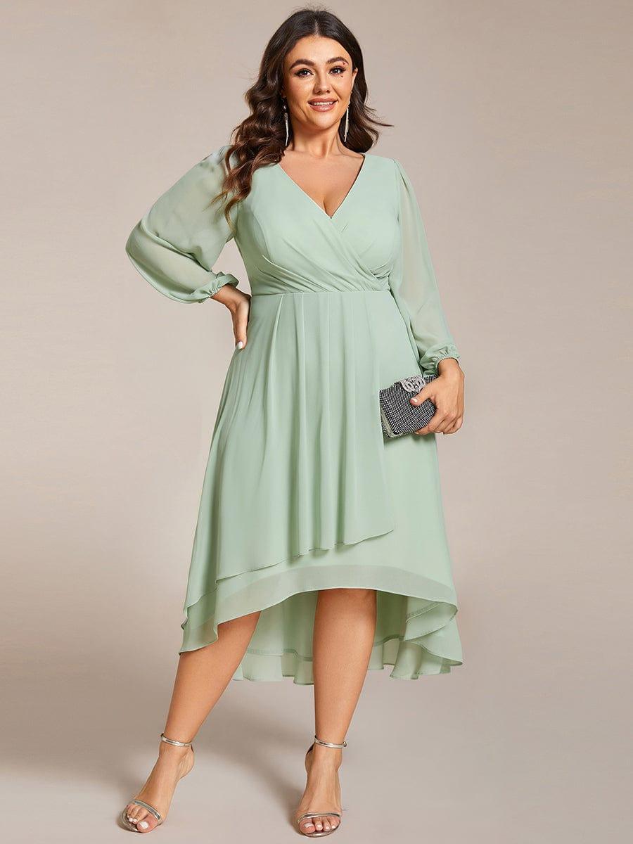 Robe d'invit¨¦ de mariage trap¨¨ze en mousseline fluide ¨¤ encolure ronde et longueur au genou #farbe_Mint Gruen