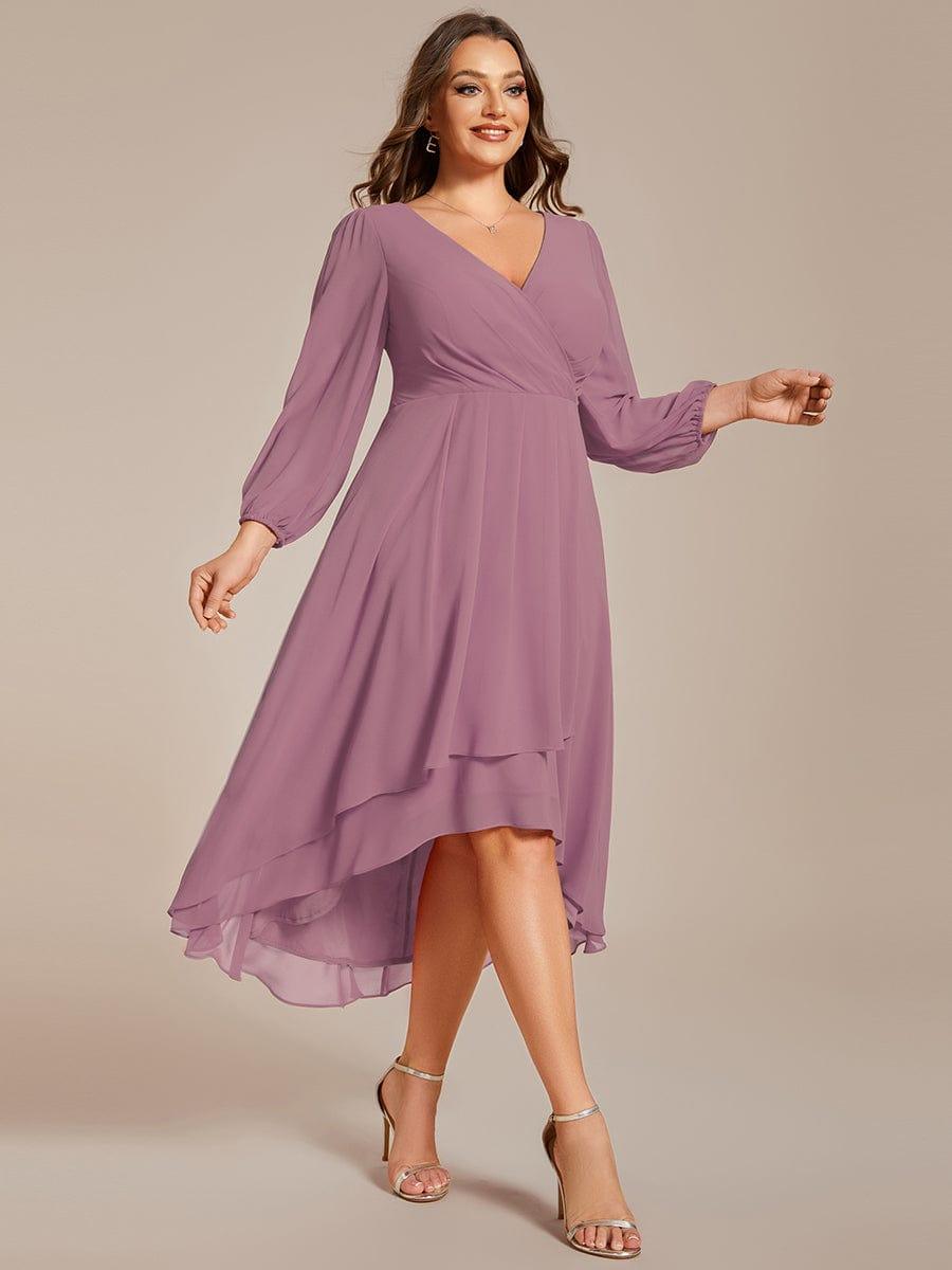 Robe d'invit¨¦ de mariage trap¨¨ze en mousseline fluide ¨¤ encolure ronde et longueur au genou #farbe_Orchid